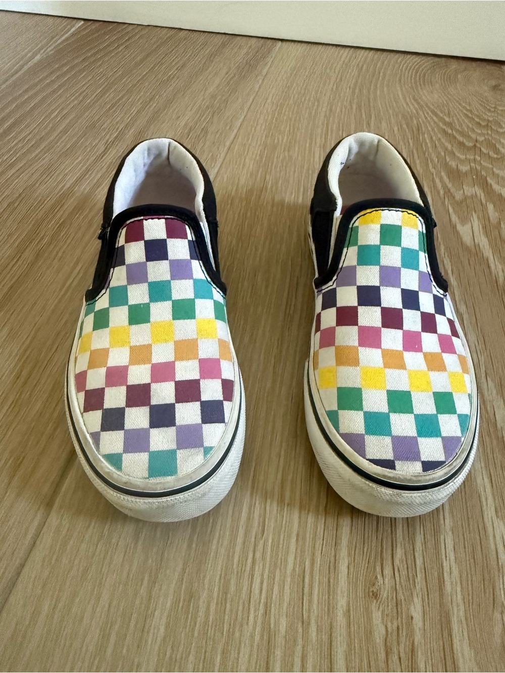 Kids Slip-On Checkerboard Vans Canvas Shoes in Multicolor